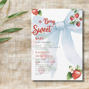 Invitación Limpia Fresa Dulce Arco Azul Cumpleaños de Bebé