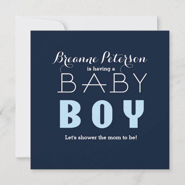 Invitación limpia moderna de Baby Shower BOY Blue  (Anverso)