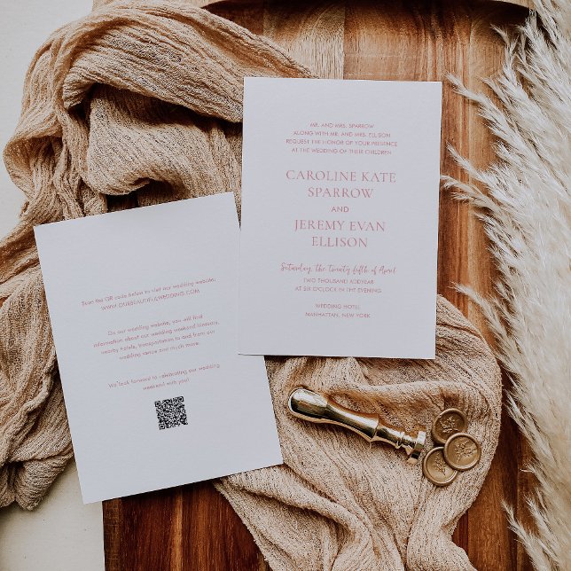 Invitación Limpiar código QR rosa Elegante matrimonio (Subido por el creador)