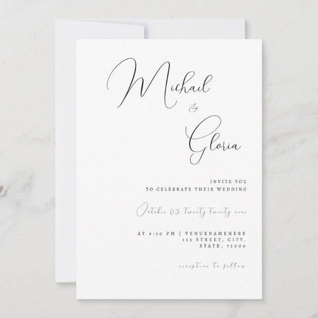 Invitación Limpiar la caligrafía blanca Código QR todo en un  (Anverso)