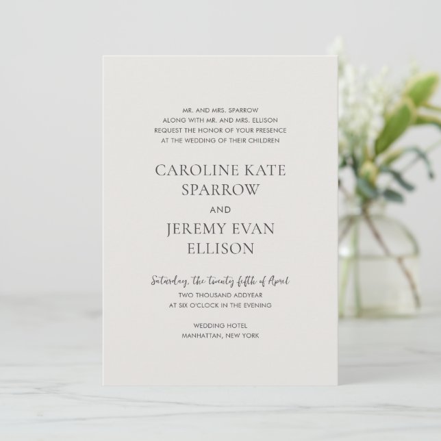 Invitación Limpieza de una boda Neutral elegante (Anverso de pie)