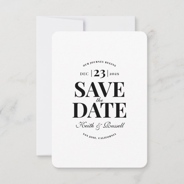 Invitación Limpieza mínima Guardar la fecha Boda blanco (Anverso)