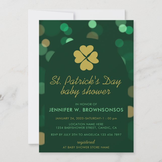 Invitación Limpio Verde Simple Bokeh Día de San Patricio (Anverso)