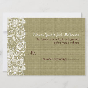 Invitación Linaje Beige Natural Burlap & White Floral Lace