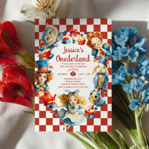 Invitación Linda Alice en ONEDERLAND Fiesta del té de cumplea