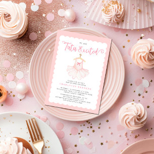 Invitación Linda Bailarina Moderna de Rosa con Tutú Bebé Niña