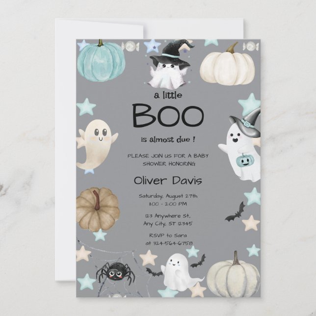 Invitación linda calabaza y Baby Shower fantasma (Anverso)