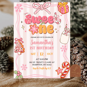 Invitación Linda Chica Retro de Navidad de Invierno Dulce Uno