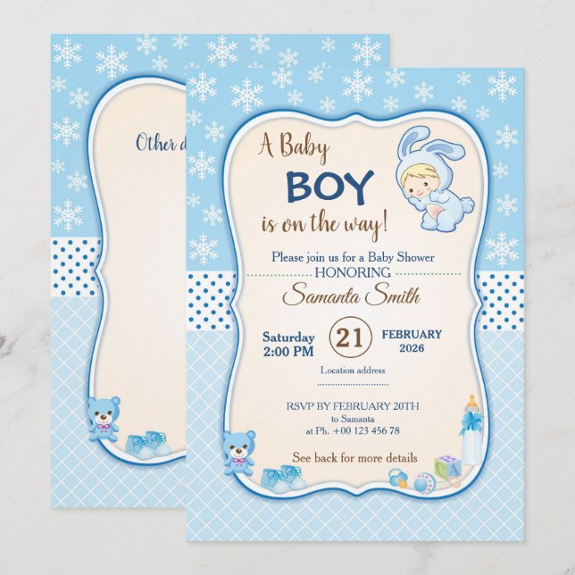 Invitación linda de Baby Shower de invierno Banny (Anverso / Reverso)