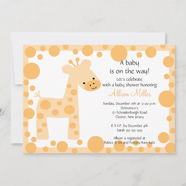 Invitación linda de Baby Shower de la jirafa (Anverso)
