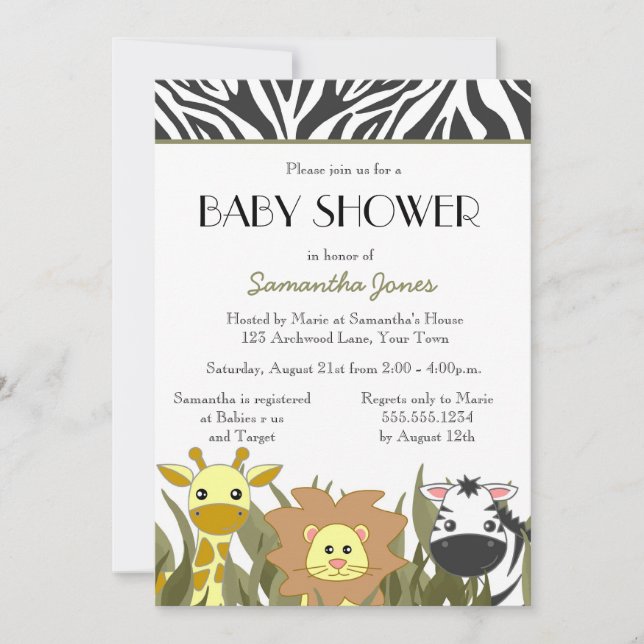 Invitación linda de Baby Shower de la selva del (Anverso)