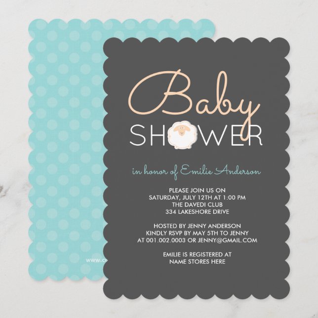 Invitación linda de Baby Shower de las ovejas (Anverso / Reverso)