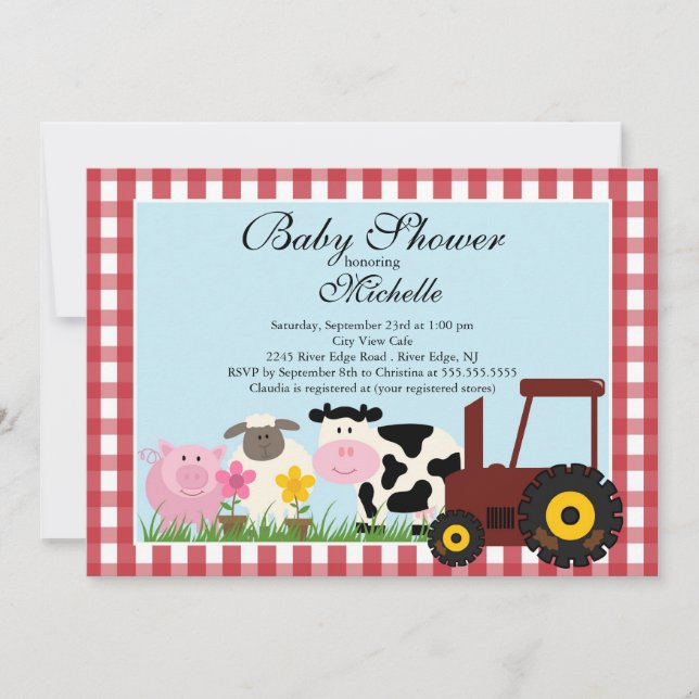 Invitación linda de Baby Shower de los animales (Anverso)