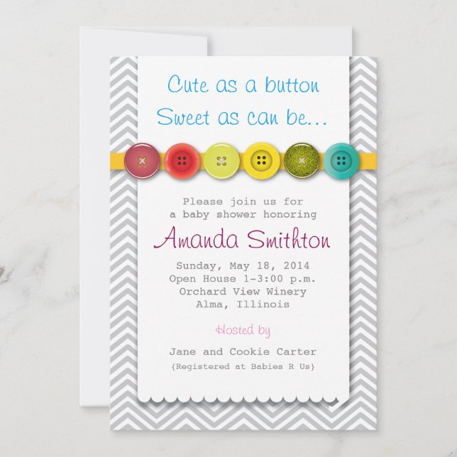 Invitación linda de Baby Shower del botón (Anverso)