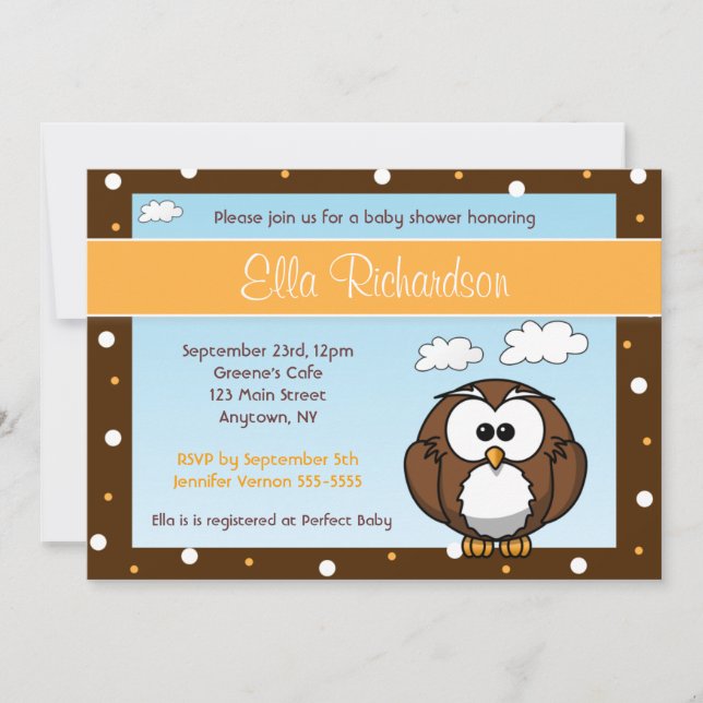 Invitación linda de Baby Shower del búho (Anverso)
