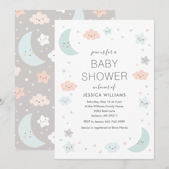 Invitación linda de Baby Shower del marco de la (Anverso / Reverso)