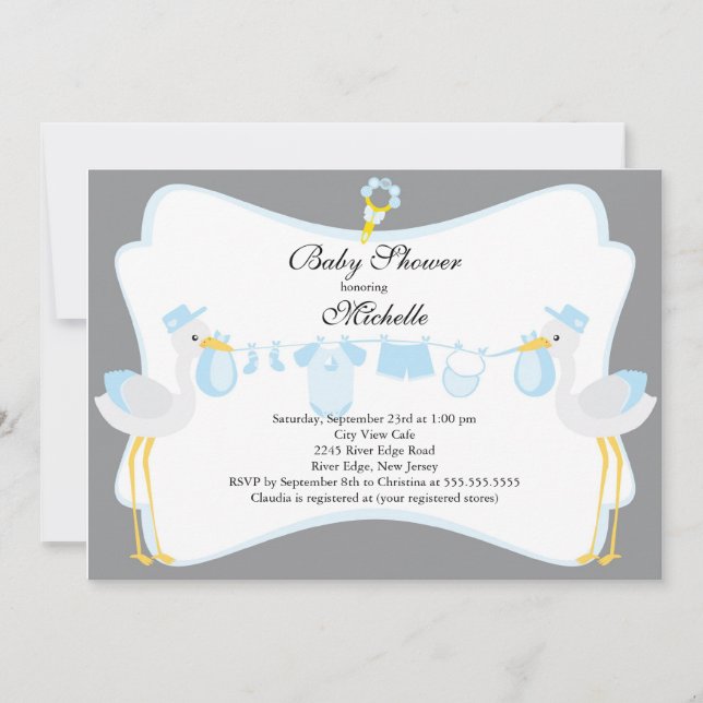 Invitación linda de Baby Shower del muchacho de la (Anverso)
