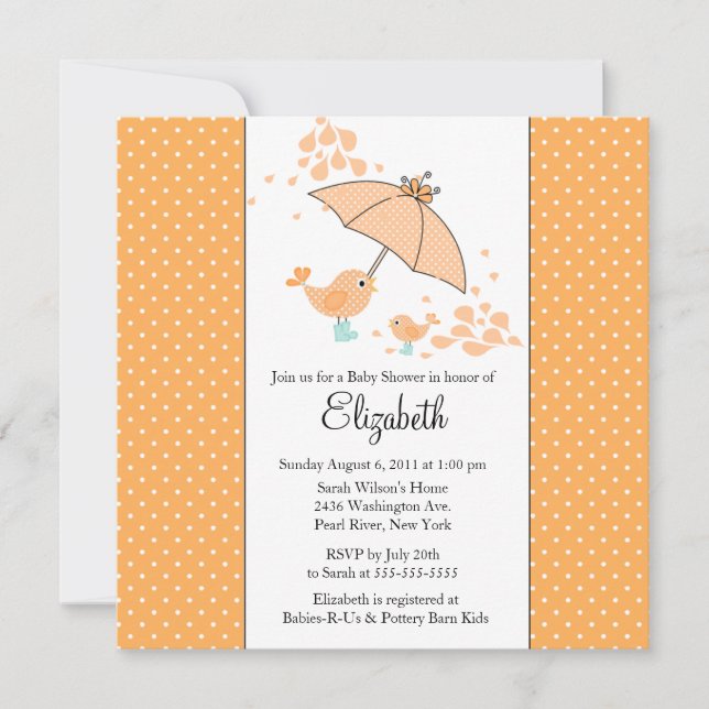 Invitación LINDA de Baby Shower del pájaro de la (Anverso)