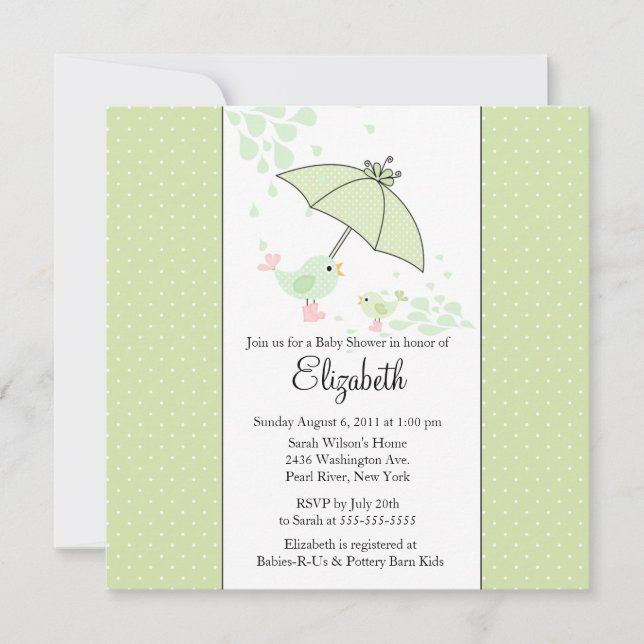 Invitación LINDA de Baby Shower del pájaro de la (Anverso)