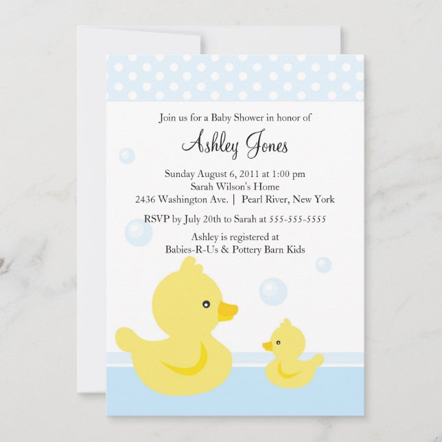 Invitación LINDA de Baby Shower del pato (Anverso)