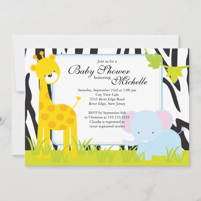 Invitación linda de Baby Shower del safari de (Anverso)