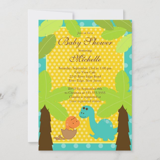 Invitación linda de Dinasaur Baby Shower del bebé (Anverso)