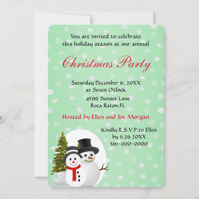 Invitación linda de fiesta de Navidad con muñeco d (Anverso)