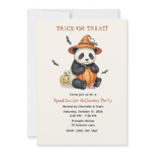 Invitación linda de Halloween de panda y calabaza