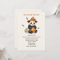 Invitación linda de Halloween de panda y calabaza
