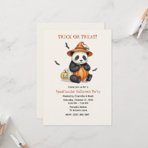 Invitación linda de Halloween de panda y calabaza