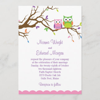 Invitación linda de la boda del búho