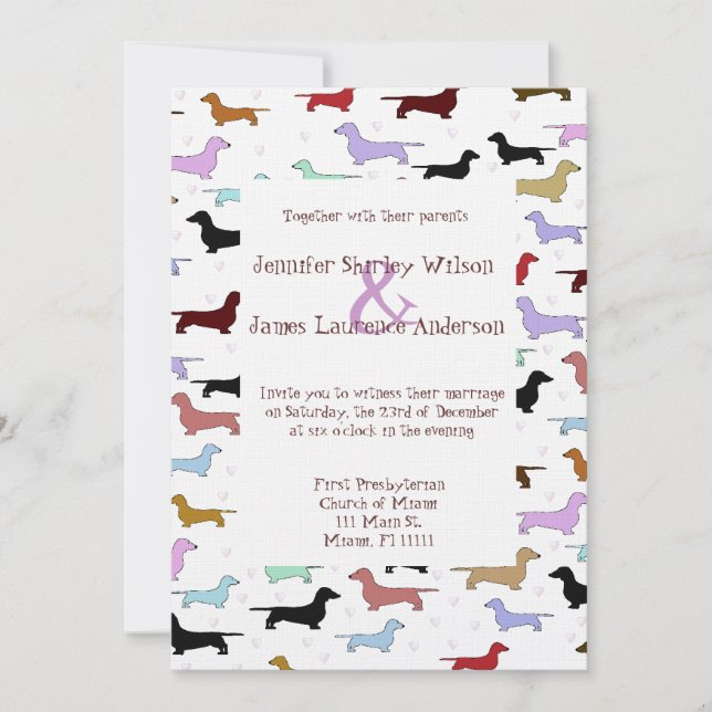 Invitación linda de la boda del Dachshund (Anverso)