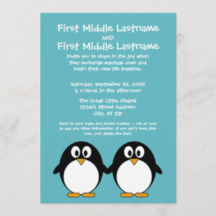 Invitación linda de la boda del pingüino