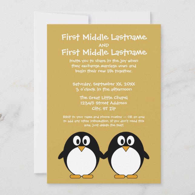 Invitación linda de la boda del pingüino (Anverso)