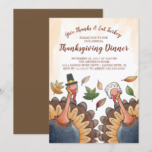 Invitación linda de la cena de la acción de