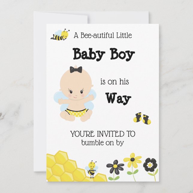 Invitación linda de la ducha del bebé de la abeja (Anverso)