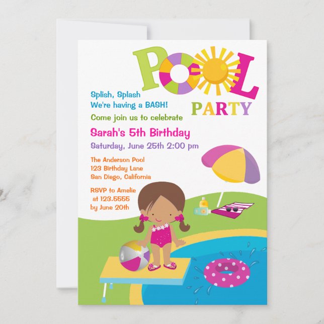 Invitación linda del cumpleaños de la fiesta en la (Anverso)