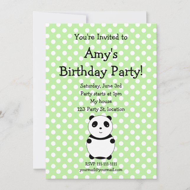 Invitación linda del cumpleaños de la panda (Anverso)