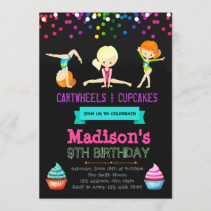 Invitación linda del cumpleaños de los cartwheels
