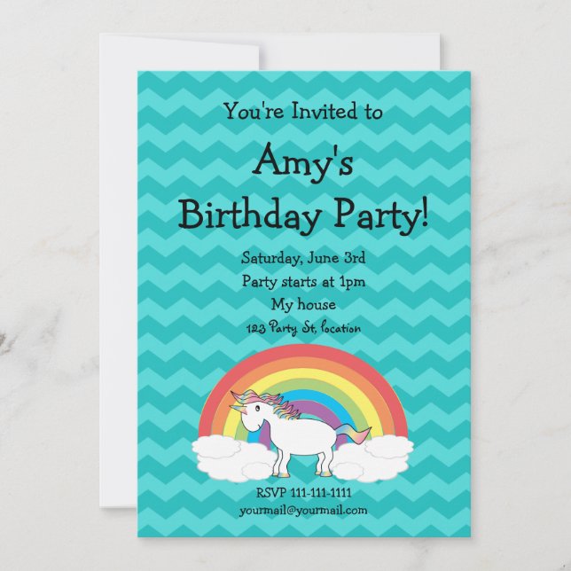 Invitación linda del cumpleaños del unicornio (Anverso)