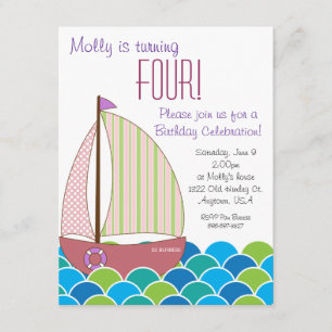 Invitación linda del cumpleaños del velero - chica