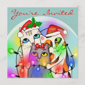 Invitación linda del fiesta de los gatos de Santa