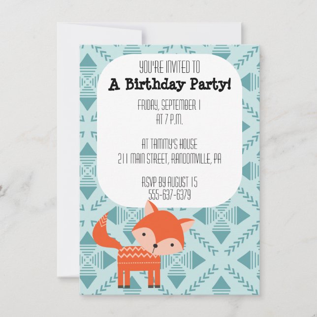 Invitación linda del fiesta del Fox rojo (Anverso)