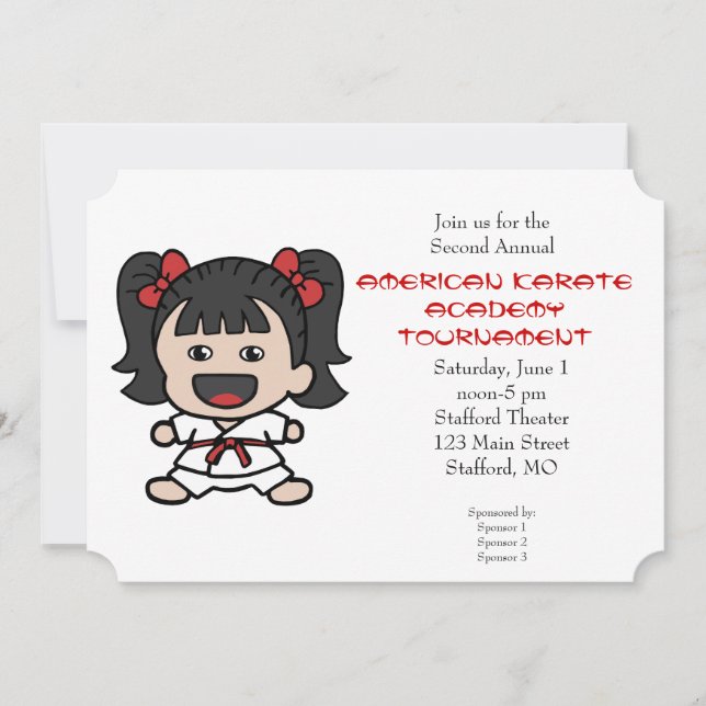 Invitación linda del torneo del karate de las (Anverso)