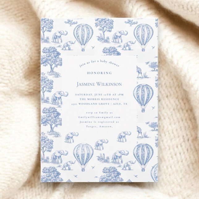 Invitación linda ducha azul safari para bebé (Subido por el creador)