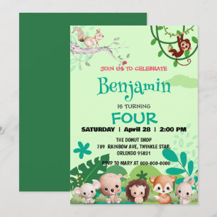 Invitación linda jungla de animales del zoológico de safari s