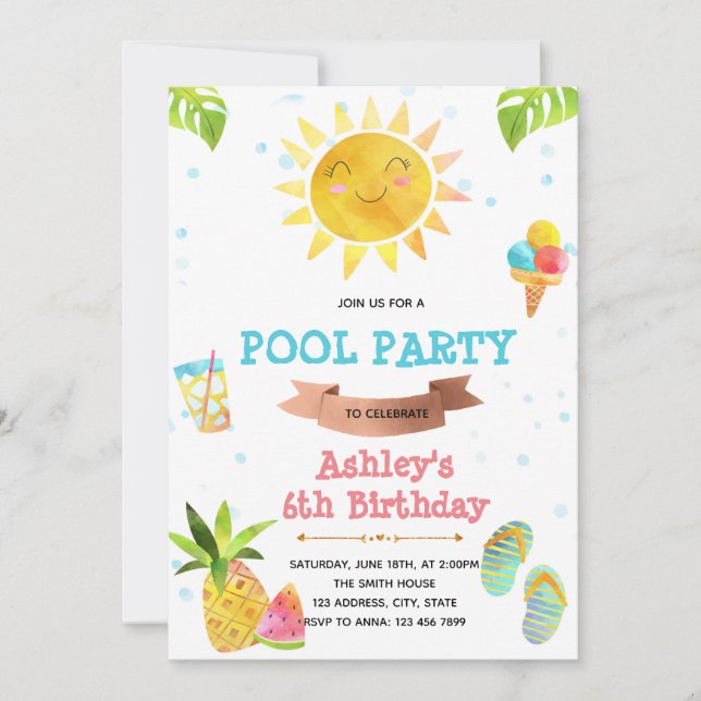 Invitación linda para fiesta de verano (Anverso)