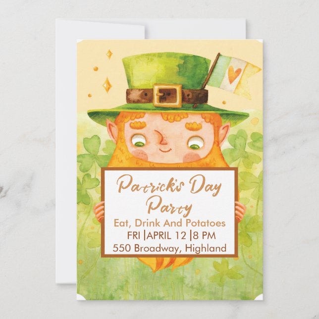 Invitación linda para fiesta del Día de San Patric (Anverso)