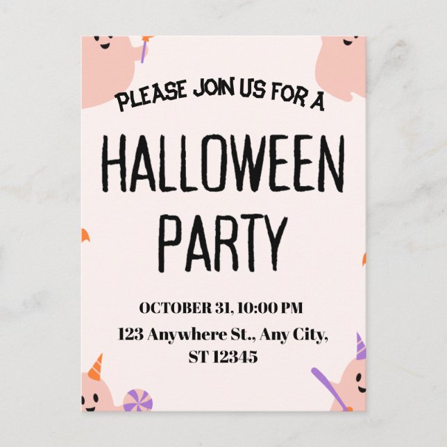 Invitación linda para una fiesta de Halloween (Anverso)