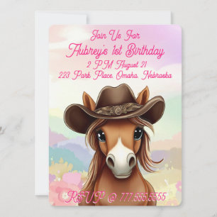 Invitación Linda Potranca con Sombrero de Vaquero Cumpleaños 